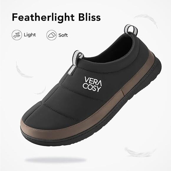 VeraCosy Black Quilted Waterproof Memory Foam House Slippers Size  Men's 13-14 - Picture 3 of 5